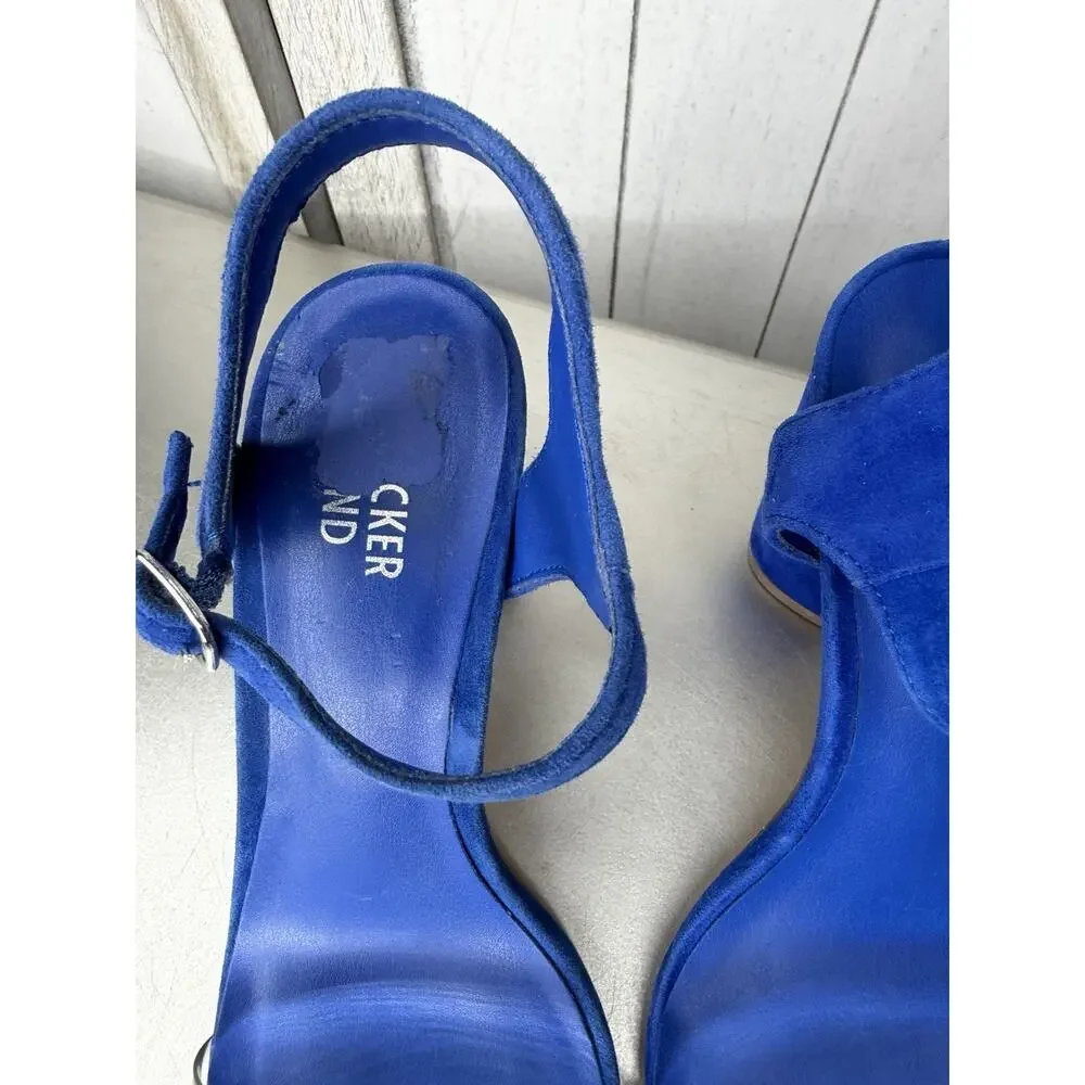 Bleecker & Bond Heels Womens 6 Viola Ankle Strap Blue Suede Block Heels